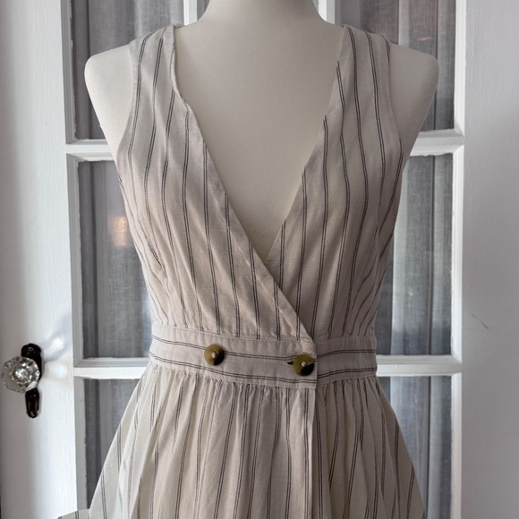 Free People V-neck Diana Wrap Midi Dress - White Pin-Striped Cotton, Small - Picture 7 of 7
